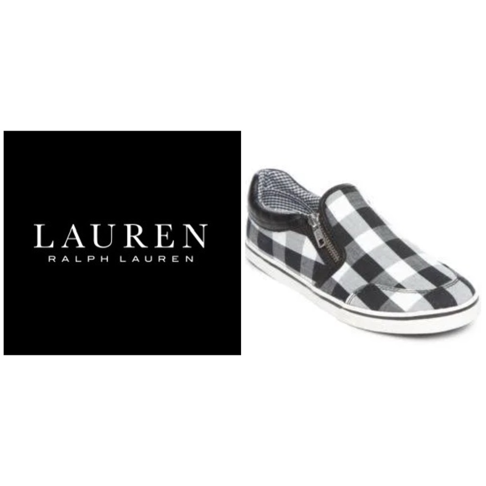 NWT Lauren Ralph Lauren Black/White Jeorgia Zip Slip-On Sneaker 8.5B